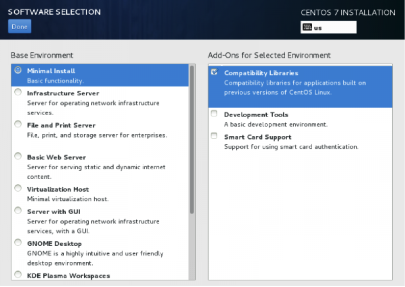 CentOS 7 or RedHat Enterprise 7 Software Selection